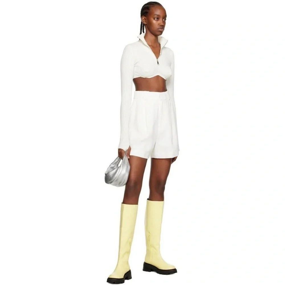NWT By FAR Russel Lamb Leather Knee High Boot Ivory Chunky Lug Platform Size 38